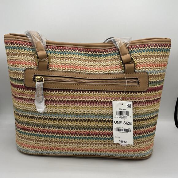 Style & Co Women’s Woven Straw Shoulder Bag NWT Spring Colors Faux Leather Trim - Picture 15 of 15